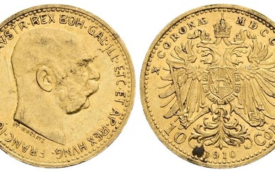 Franz Joseph I. 1848-1916 10 Kronen, 1910 ST.SCHWARTZ. Wien 3,38g...
