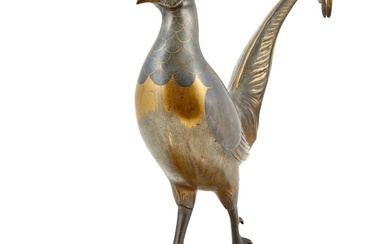 French Art Deco Gilt and Patinated Spelter Figure of a Pheasant Attributed to Irénée Rochard, 1930s