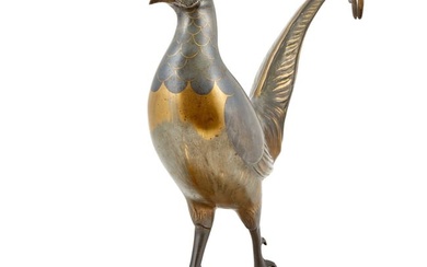 French Art Deco Gilt and Patinated Spelter Figure of a Pheasant Attributed to Irénée
