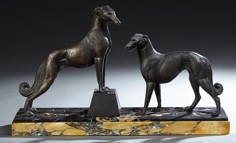 French Art Deco Patinated Spelter Figural Group, c.