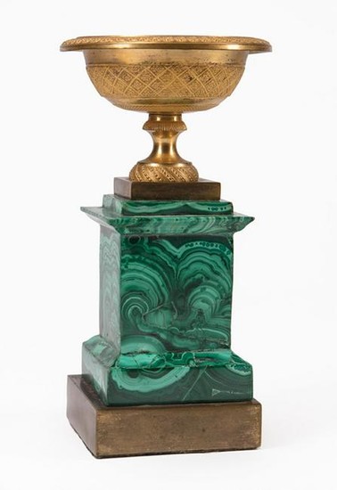 French Gilt Bronze Urn, Malachite Plinth