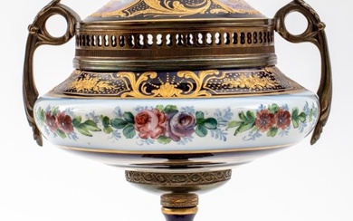 French Ormolu Mounted Covered Porcelain Compote