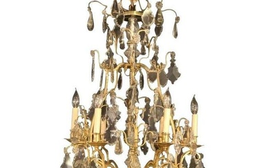 French Six-Light Cut Crystal and Brass Chandelier Newly Wired