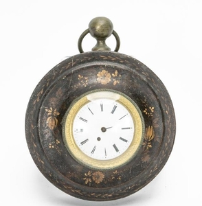 French Tole Peinte Circular Wall Clock, 19th Cent.
