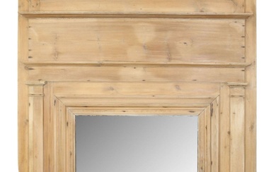 French trumeau mirror in stripped pine with pilasters
