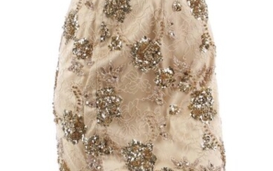 Gai Mattiolo, Embroidered skirt in silk and lace in shades of beige and gold.