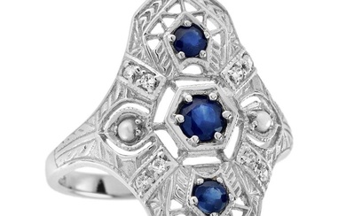 GEMMA FILIGREE Ring - White gold Round Sapphire - Pearl