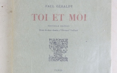 GERALDY Paul. Toi et Moi. Paris, Stock 1929. In 8 broché. Orné de 2 dessins...