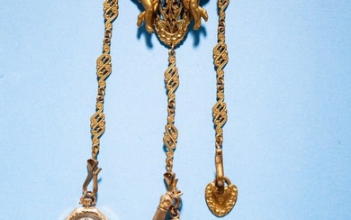 GILT CHATELAINE WITH LADIES POCKET WATCH.