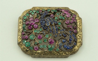 GILT SILVER SAPPHIRE EMERALD AND RUBY PIN