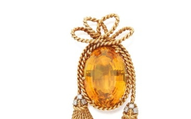 GOLD, CITRINE AND DIAMOND CLIP-BROOCH, SCHLUMBERGER FOR TIFFANY & CO.