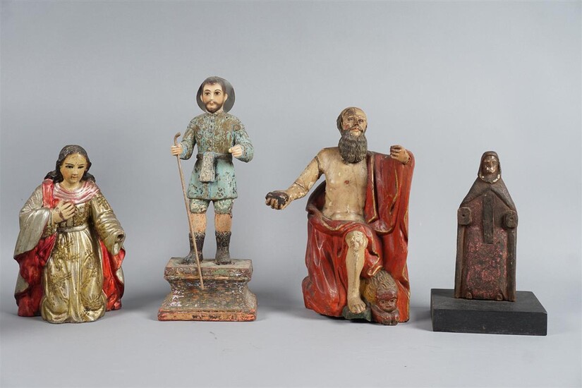 GROUP OF FOUR POLYCHROMED WOOD SANTOS, 18TH/19TH CENTURY