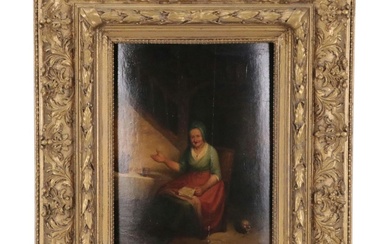 Genre Oil Painting of Seated Woman in Interior Scene