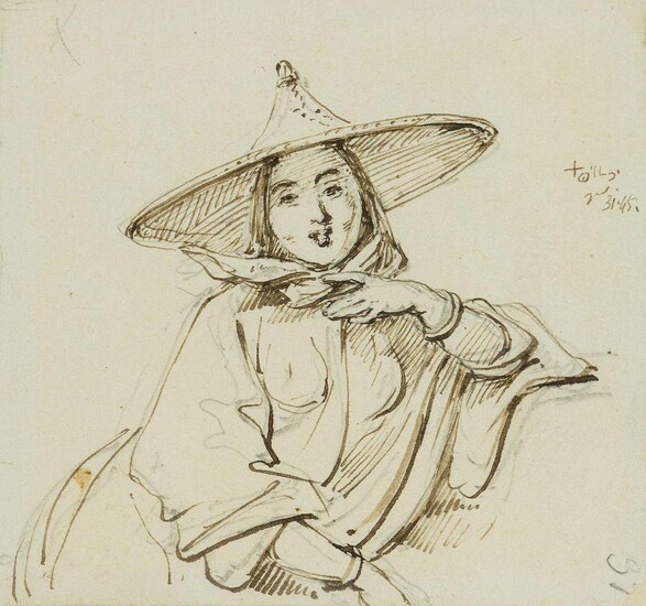 George Chinnery, British 1774-1852- A Tanka boat woman; pencil, pen and brown ink on paper, inscribed in the artist's shorthard and dated '[18]45' (upper right), 12.4 x 13 cm. Provenance: with P. & D. Colnaghi & Co., London.; Private Collection...