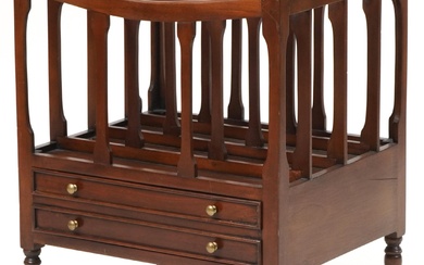 George III style mahogany Canterbury with base drawer on tur...