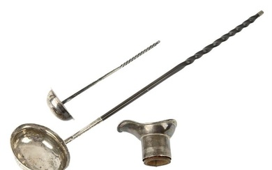 George IV silver toddy ladle, plus a baleen handle punch ladle & a silver spout. (3).