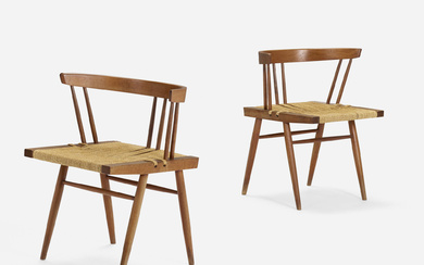 George Nakashima Grass-Seated chairs, pair