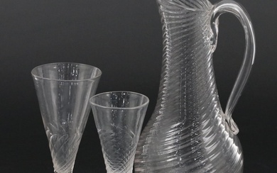 Georgian Wrythen Molded Blown Glass Cider Jug and Glasses