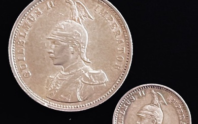 German East Africa. Wilhelm II. (1888-1918). 1/4 Rupie + 1 Rupie 1891/1900 - Lote de 2 monedas interesantes - (R100)