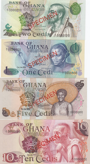 Ghana 1,2,5,10 Cedis 1972-73 (4) specimens