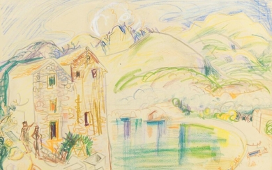 Ginette Signac, French 1913-1980- Prjno, 1958; coloured chalk on paper, signed, dated, and titled, 29 x 43 cm (ARR) Provenance: The Thomas Collection