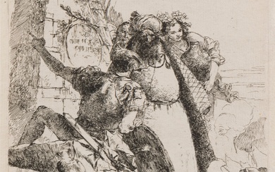 Giovanni Battista Tiepolo (1696-1770) Un magicien, un soldat et trois personnages regardant un crâne se...