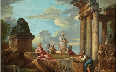 Giovanni Paolo Panini, 1691 Piacenza – 1765 Rom, RUINENCAPRICCIO MIT DER PREDIGT EINER SIBYLLE