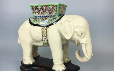 Glazed Ceramic Elephant on Stand