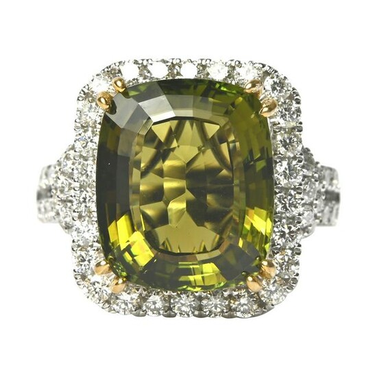 Green Tourmaline, Diamond, 18k Gold Ring.