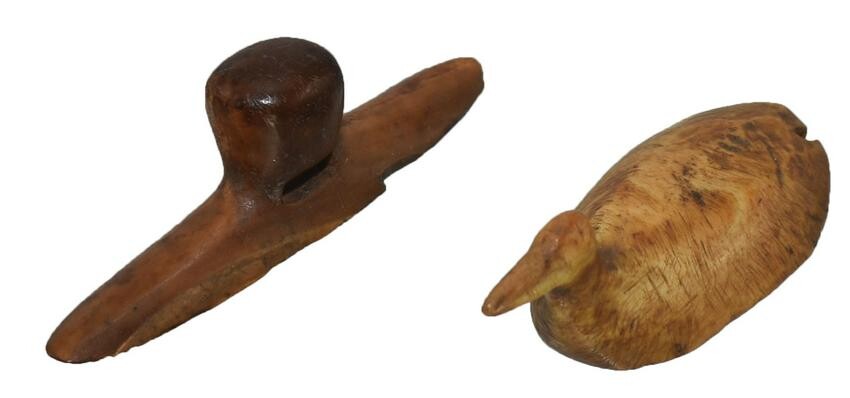 Group of Inuit artifacts Labret, Toy Duck. 1 7/8"-2".