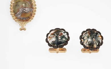 Group of hardstone, diamond and gold jewels