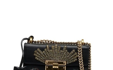 Gucci Strawberry Padlock Chain Shoulder Bag 432182 Black Leather Rhinestone Women's GUCCI