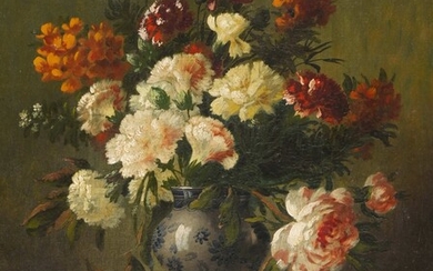 Guillaume BOUCHER (XIX) "Nature morte au vase fleuri" hst shd. 55,5x46 cm (petits accidents)