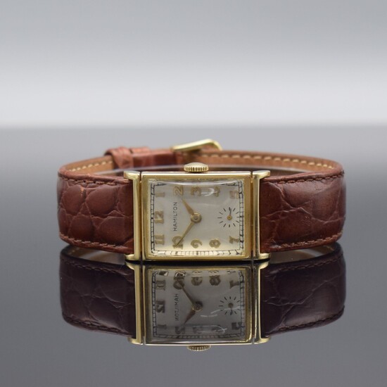 HAMILTON rectangular 14k yellow gold wristwatch, USA 1940´s,...