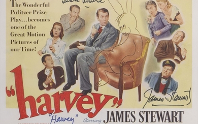 HARVEY (1950) TITLE CARD, US, SIGNED BY JAMES STEWART, "HARVEY" AND JESSE WHITE