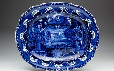 HISTORICAL STAFFORDSHIRE AMERICAN VIEW OF WHITE HOUSE BLUE TRANSFER PLATTER.
