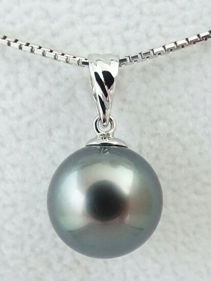 HS Jewellery - Tahitian Pearl, Rikitea Pearl, Teal Blue, Round, 11.04 mm - 18 kt. White gold - Pendant - No Reserve Price