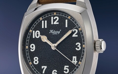 Habring², A 10 piece limited edition wristwatch in stainless steel with deadbeat seconds, black grené dial, large Arabic numerals , box and certificate