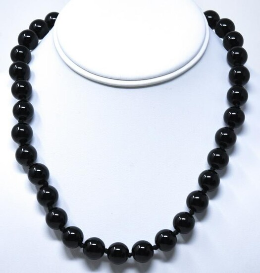Hand Knotted Large Black Onyx 10mm Bead Necklace