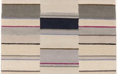 Hand-Tufted Multicolored Stripes Modern Rug 5X8 Contemporary Plush Wool Carpet