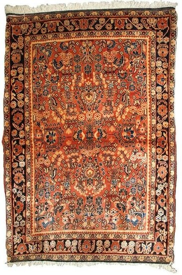 Handmade antique Persian Sarouk rug 3.3' x 5.3' (100cm