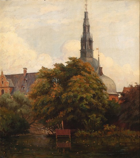 Harald Erhard-Hansen: View from Frederiksborg Castle. Signed and dated Erhard-Hansen 1926. Oil on canvas. 38×34 cm.
