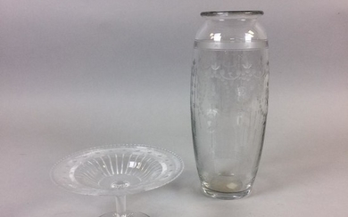 Hawkes Etched Colorless Glass Compote and Vase