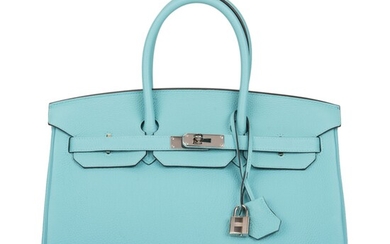 Hermès Bleu Atoll Birkin 35cm of Togo Leather with Palladium Hardware