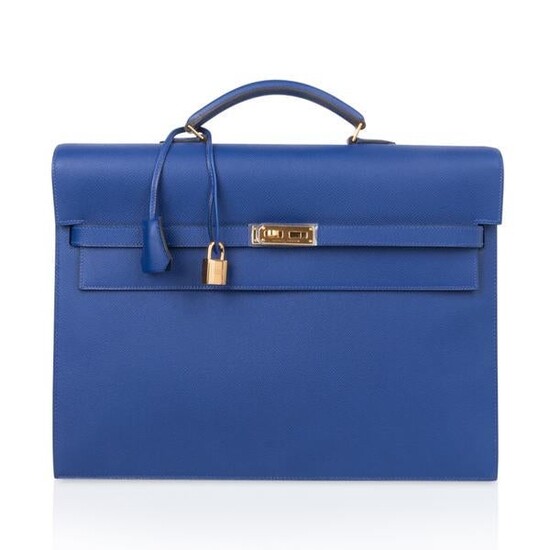 Hermes Kelly Depeche 38 Briefcase Electric Blue Gold