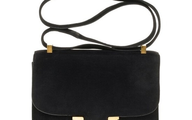 Hermès - Rare Sac à main Constance 23 cm en daim noir, garniture en métal doré, Shoulder bag