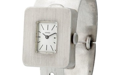Hermes. Unusual and Super Cool Rectangular Shaped Bracelet Wristwatch in Silver