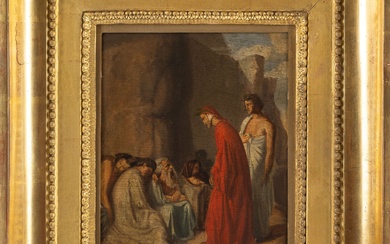 Hippolyte FLANDRIN (1809-1864), attribué à ,"Dante aux enfers", huile sur papier fort, H : 26.4...