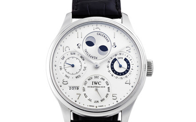 IWC. A Limited Edition Platinum Portuguese Perpetual Calendar Wristwatch with Moon Phases and Year Display