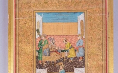 Antique Mughal Style c1900 Ptg of Offering to Royals
